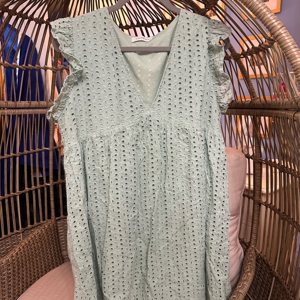 Mint Green Eyelet Mini Dress